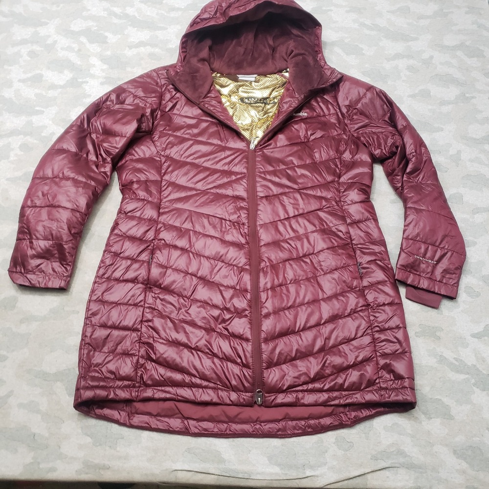 Columbia Puffer Jacket Coat Women 1X Red Hooded Infinity Omni-Heat Outdoors